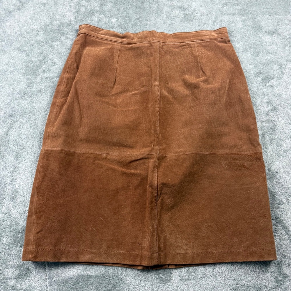 Pelle Studio Suede Skirt Women 14 Brown Good Vintage Midi Pencil Leather - Picture 2 of 5